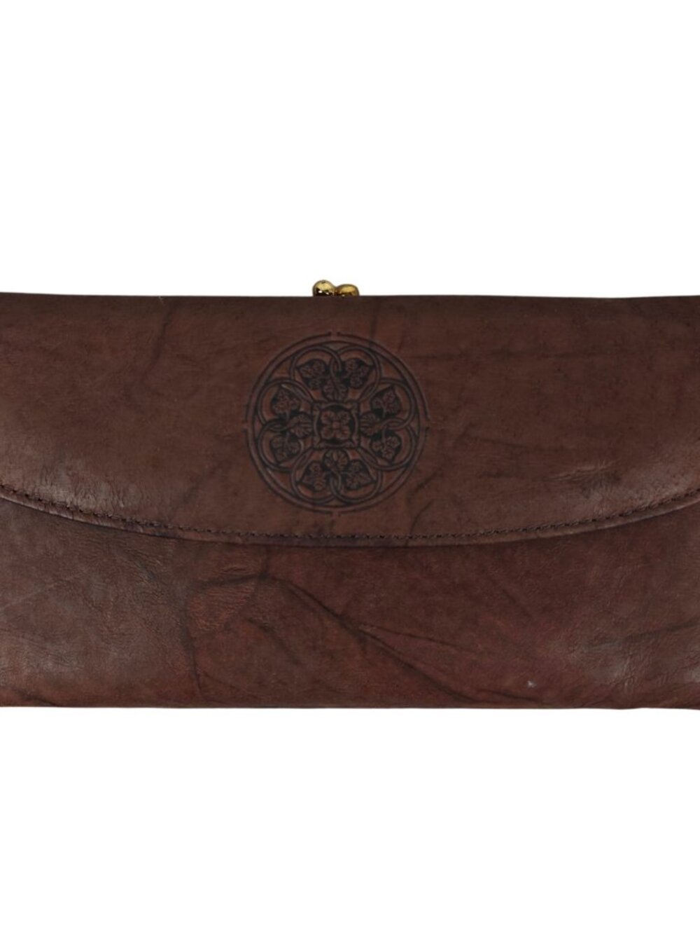 NEW Vintage John Weitz Genuine Leather Wallet Embossed Floral Brown Change Purse